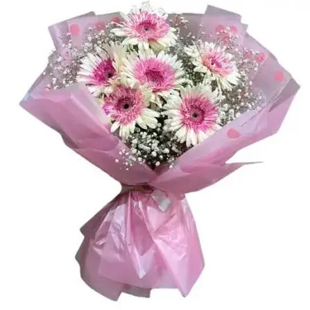 Ramo de 6 flores gerberas con papel coreano 